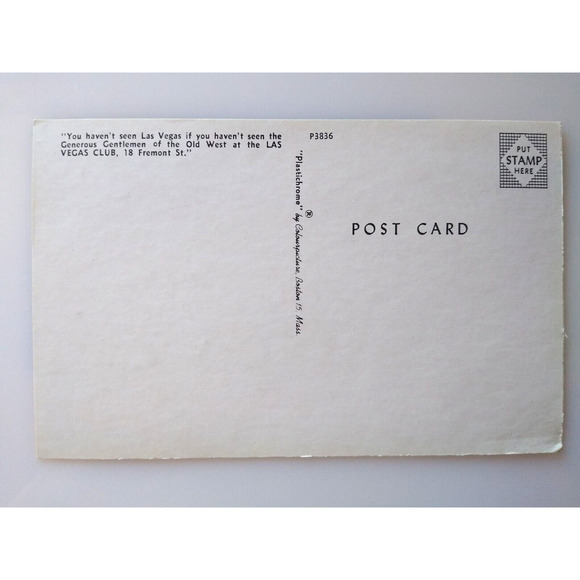 Las Vegas Club Casino Hotel Postcard Nevada One Arm Bandit Cowboy Gambling Hall - Picture 3 of 3